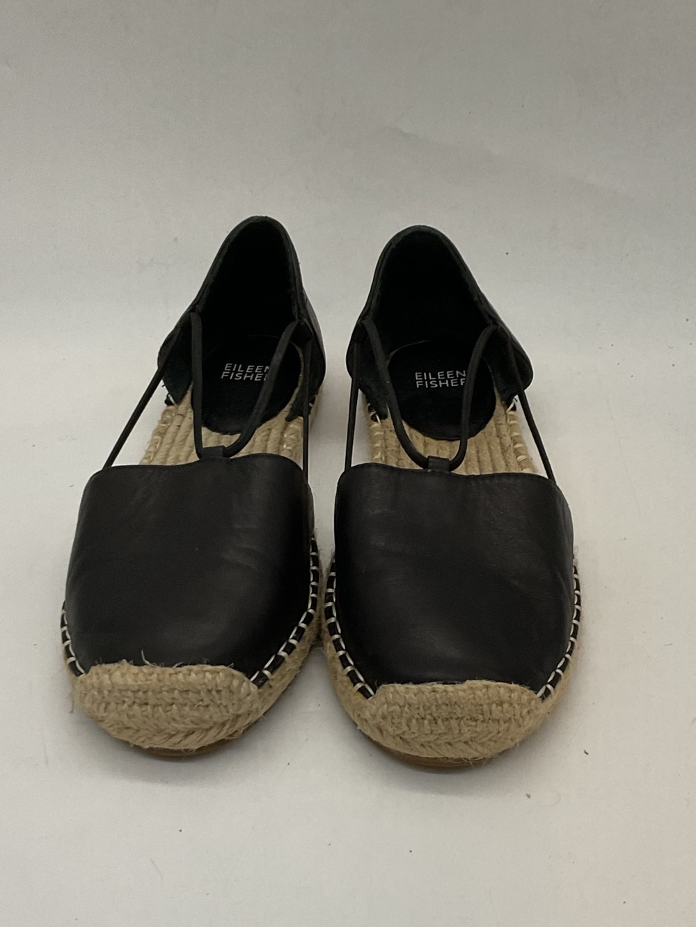 Eileen Fisher Black Leather Espadrille Slingback Flats